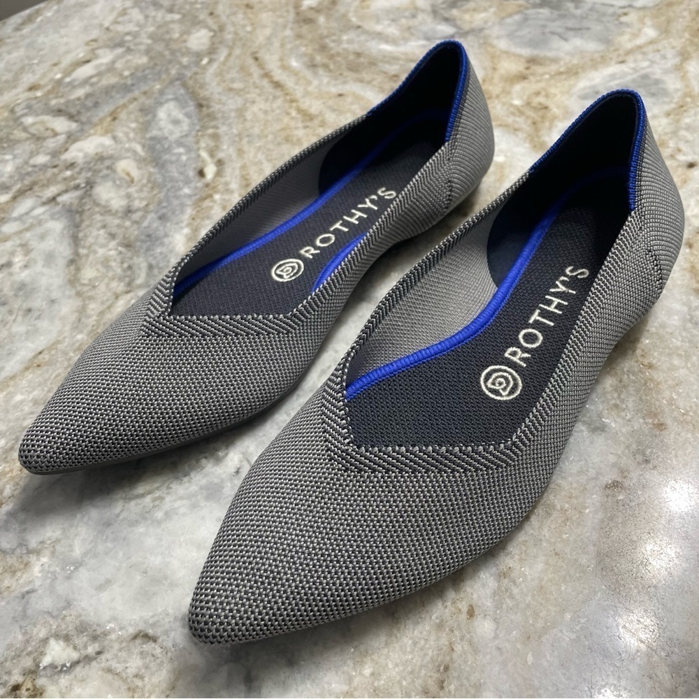 Rothy’s The Point in Cloud Grey Birdseye Slip On Ballet Flats Size 8.5